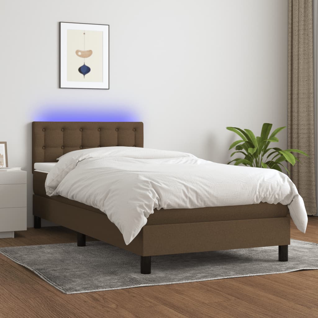 vidaXL Boxspringbett mit Matratze & LED Dunkelbraun 90x200 cm Stoff