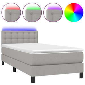 Box spring postel s matrací a LED světle šedá 100x200 cm textil - obrázek 2