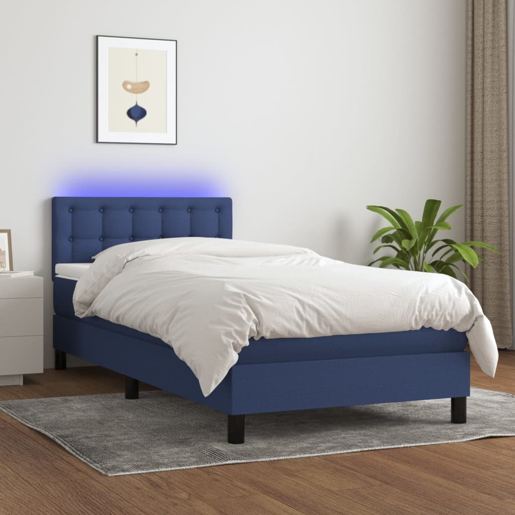 Box spring postel s matrací a LED modrá 100x200 cm textil