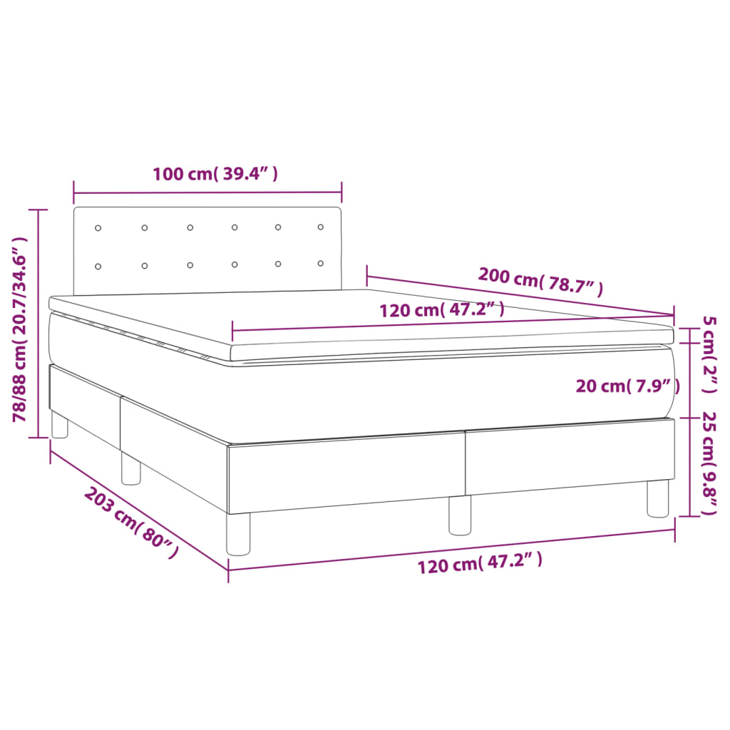 Box spring postel s matrací a LED tmavě šedá 120x200 cm textil