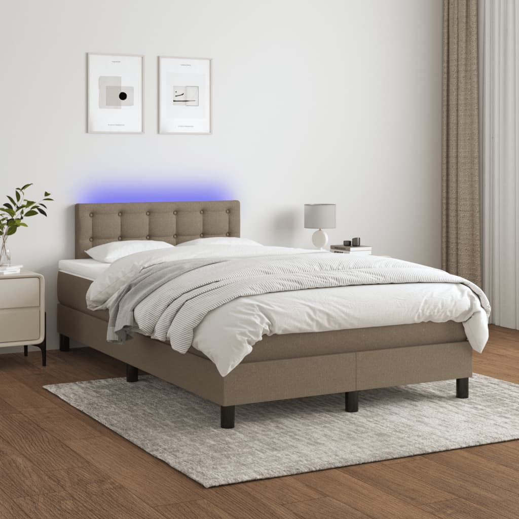 Box spring postel s matrací a LED taupe 120 x 200 cm textil
