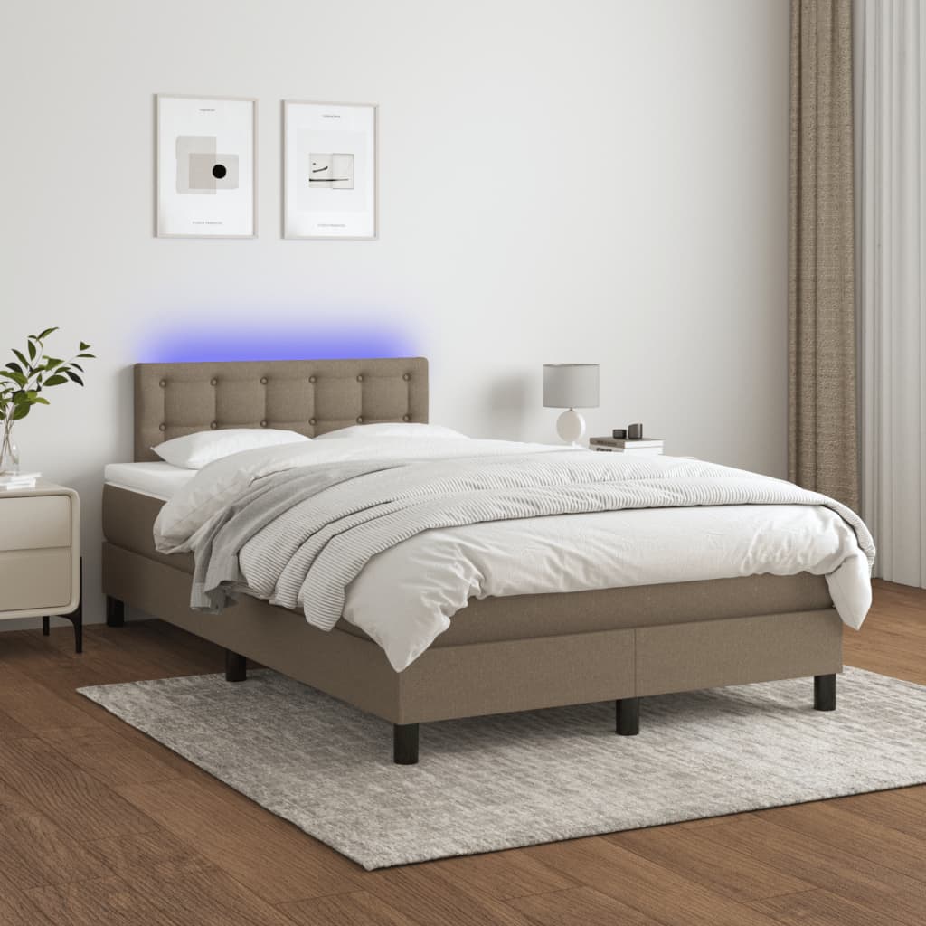 Sommier tapissier avec matelas et LED Taupe 120x200 cm Tissu