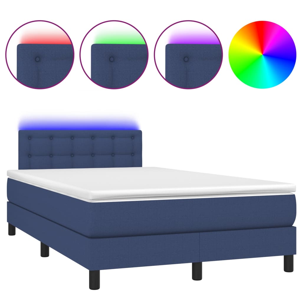 kék szövet rugós és LED-es ágy matraccal 120 x 200 cm