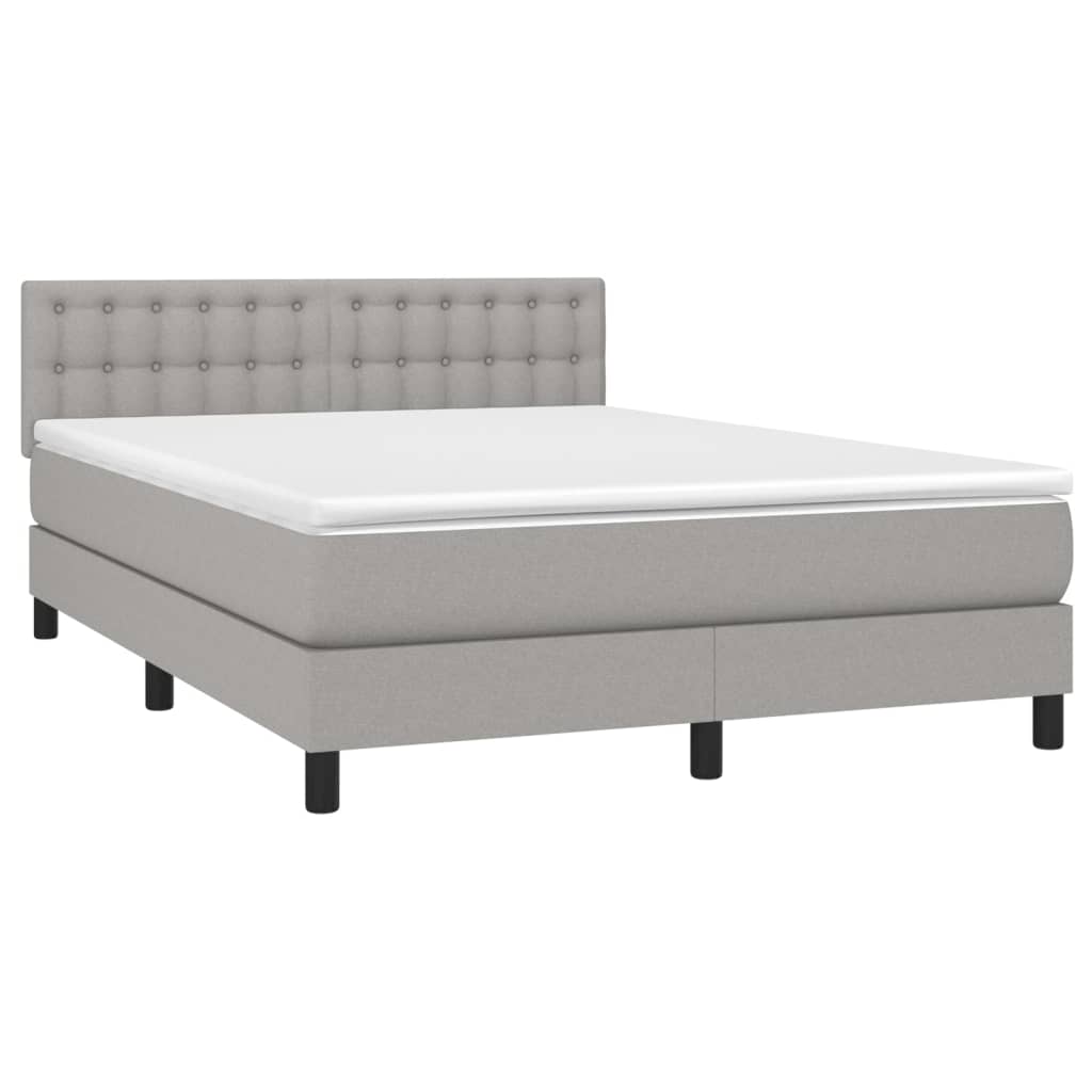 vidaXL Boxspring met matras en LED stof lichtgrijs 140x190 cm afbeelding