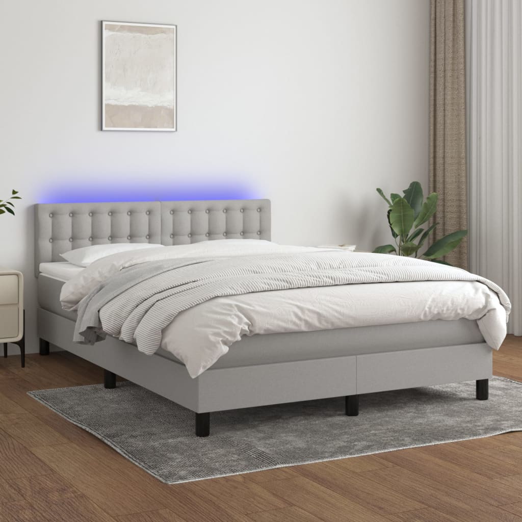 Box spring postelja z vzmetnico LED svetlo siva 140x190cm blago