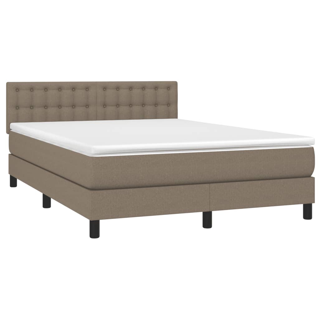 vidaXL Boxspring met matras en LED stof taupe 140x190 cm afbeelding