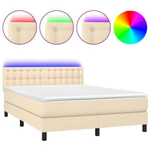 Box spring postel s matrací a LED krémová 140x190 cm textil - obrázek 2