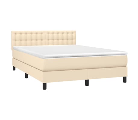 vidaXL Boxspring met matras en LED stof cr&egrave;mekleurig 140x190 cm