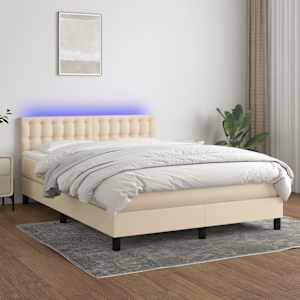 Box spring postel s matrací a LED krémová 140x190 cm textil - obrázek 1