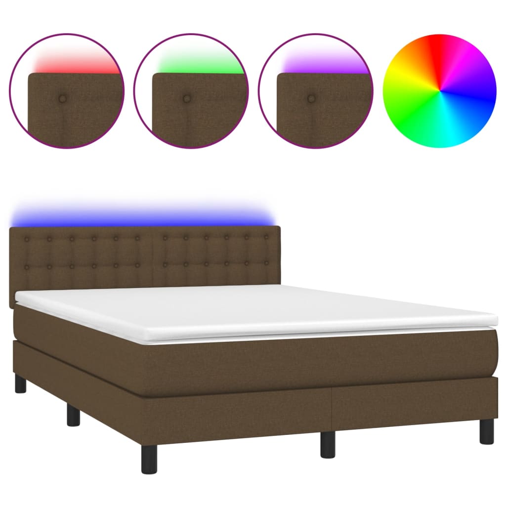 vidaXL Boxspring met matras en LED stof donkerbruin 140x200 cm