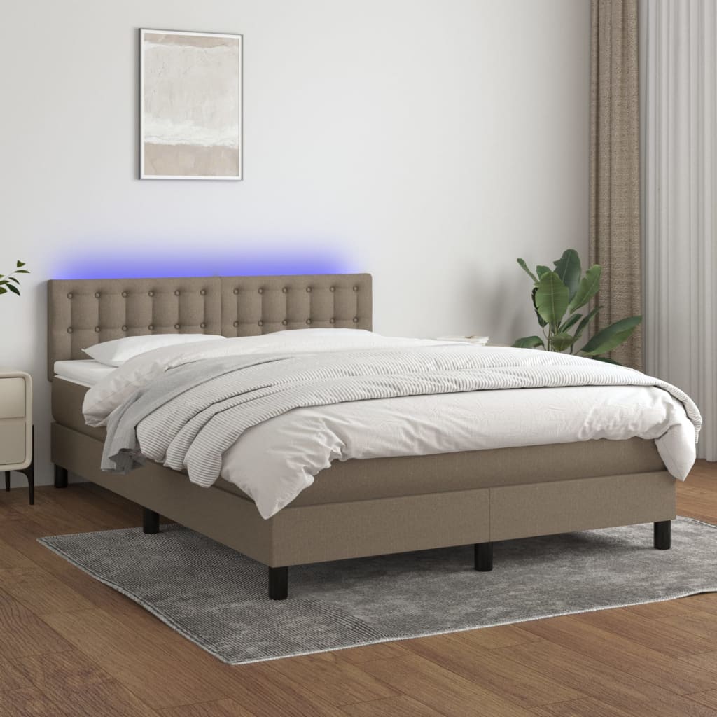 vidaXL Boxspringbett mit Matratze & LED Taupe 140x200 cm Stoff