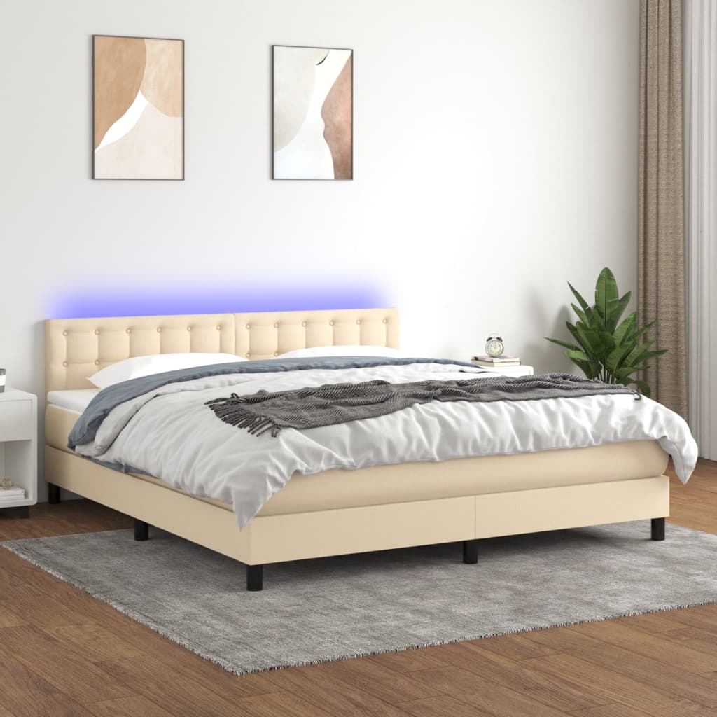 Boxspringbett mit Matratze & LED Creme 160×200 cm Stoff