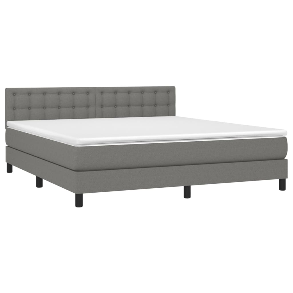vidaXL Boxspring met matras en LED stof donkergrijs 180x200 cm afbeelding