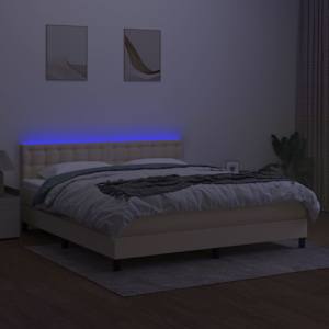 Box spring postel s matrací a LED krémová 180x200 cm textil - obrázek 4
