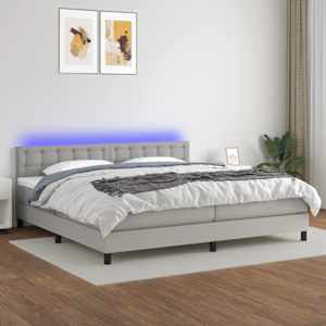 Box spring postelja z vzmetnico LED sv. siva 200x200 cm blago