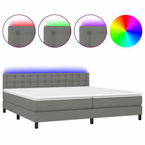 Box spring postel s matrací a LED tmavě šedá 200x200 cm textil - obrázek 2