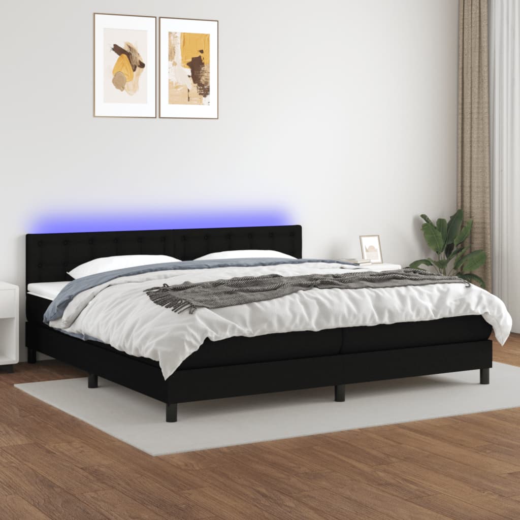 vidaXL Boxspringbett mit Matratze & LED Schwarz 200x200 cm Stoff