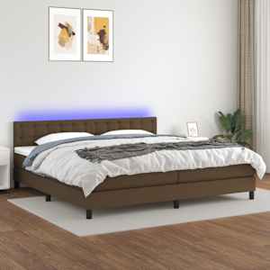 Box spring postelja z vzmetnico LED temno rjava 200x200cm blago