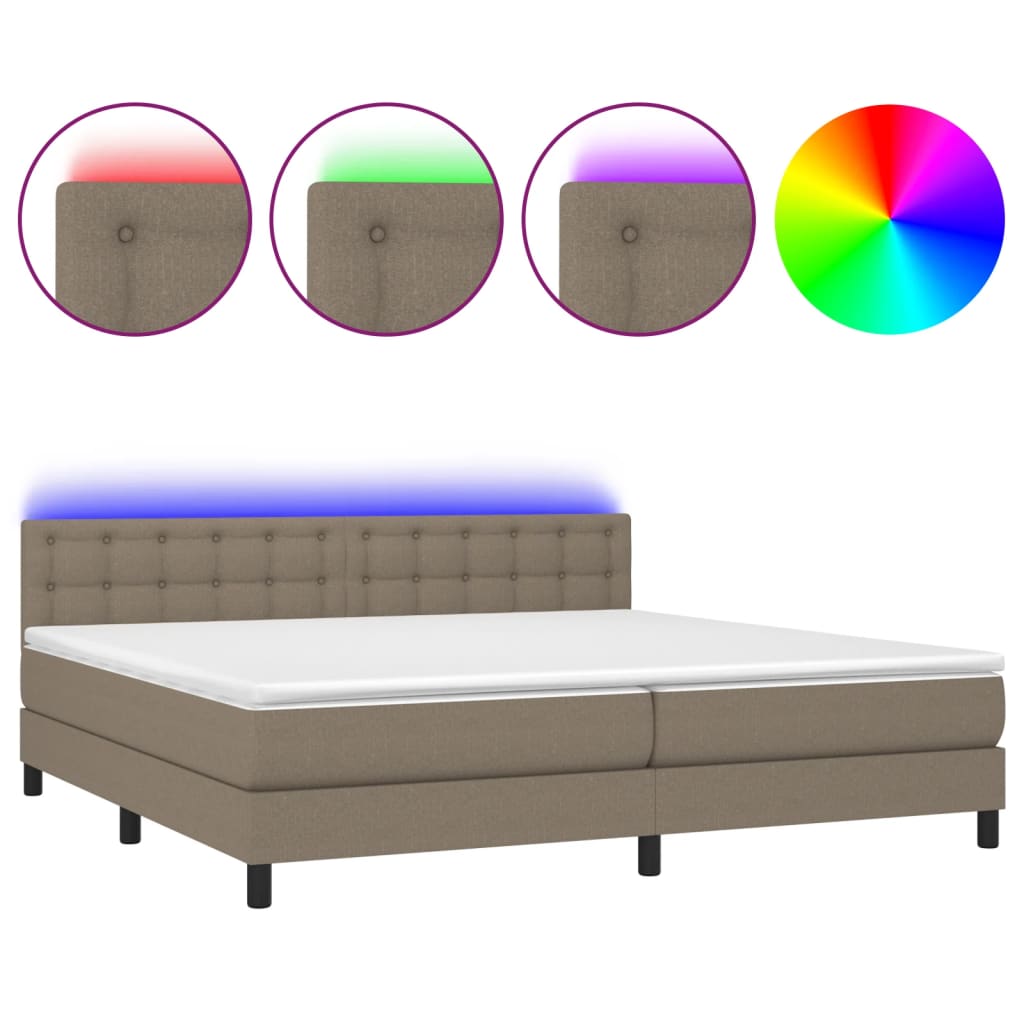 vidaXL Box spring postelja z vzmetnico LED taupe 200x200 cm blago