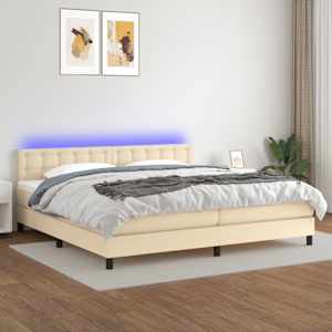 Box spring postel s matrací a LED krémová 200x200 cm textil - obrázek 1