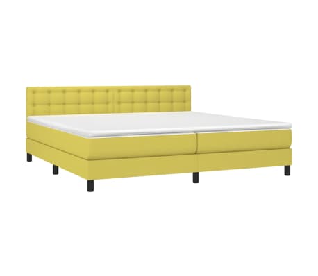 vidaXL Lova su spyruoklėmis/čiužiniu/LED, žalia, 200x200 cm, audinys