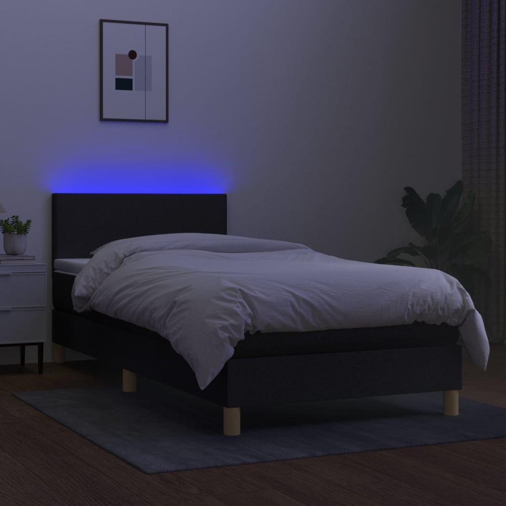 Box spring postelja z vzmetnico LED črna 80x200 cm blago