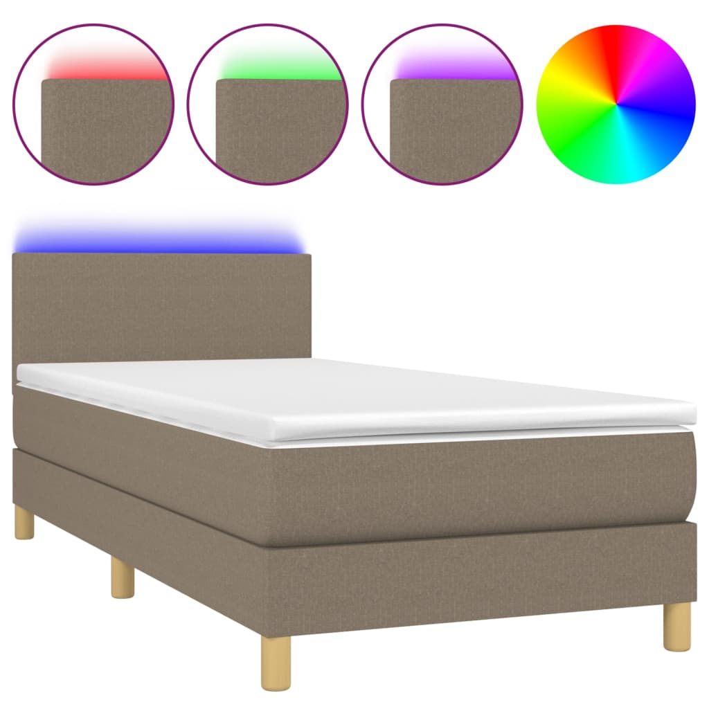 vidaXL Box spring postelja z vzmetnico LED taupe 80x200 cm blago