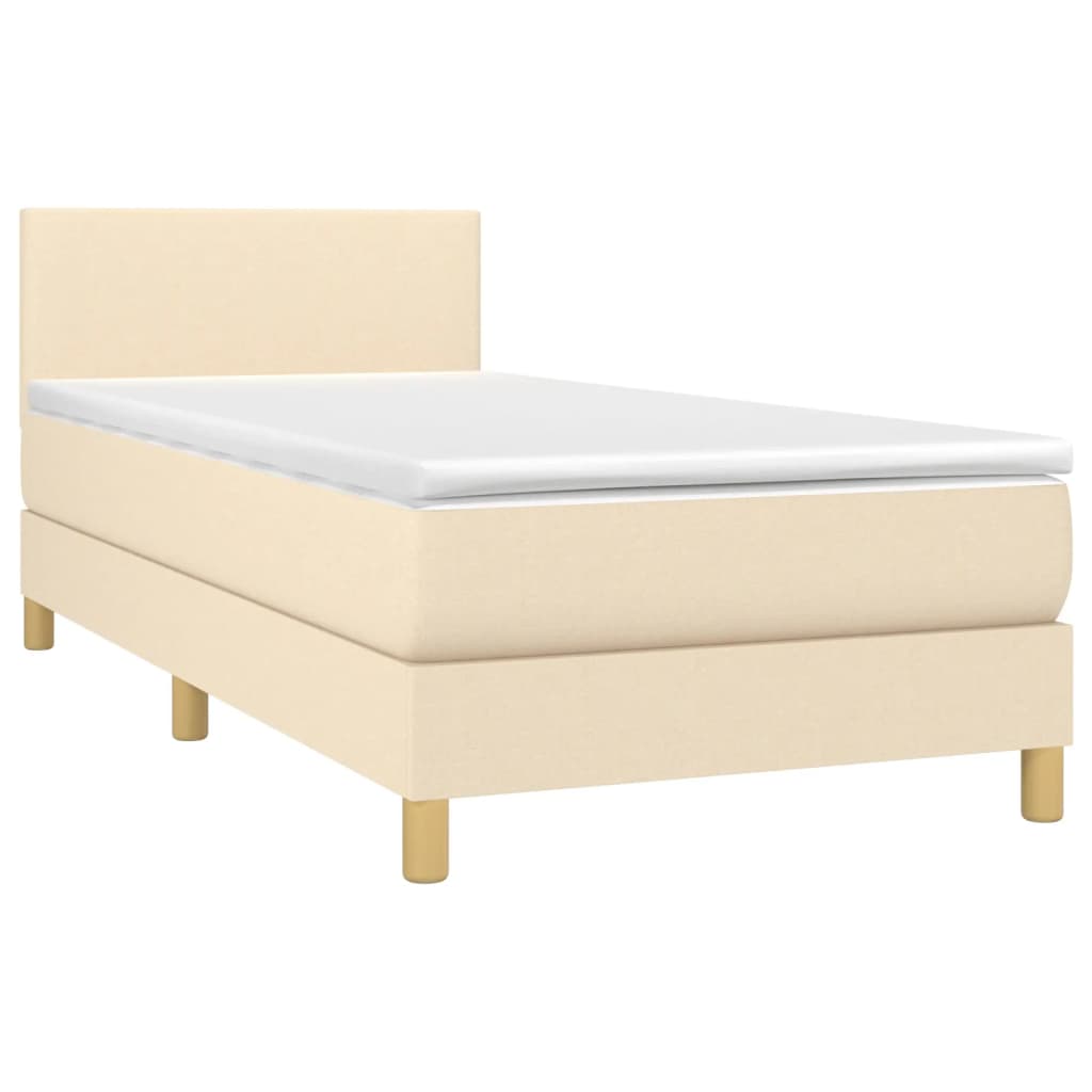 vidaXL Boxspring met matras en LED stof crèmekleurig 90x190 cm afbeelding