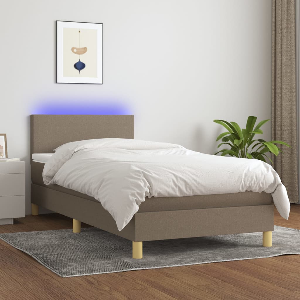 Sommier tapissier avec matelas et LED Taupe 90x200 cm Tissu