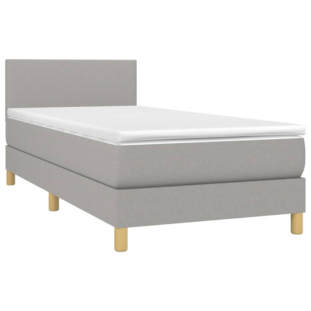 vidaXL Boxspring met matras en LED stof lichtgrijs 100x200 cm afbeelding