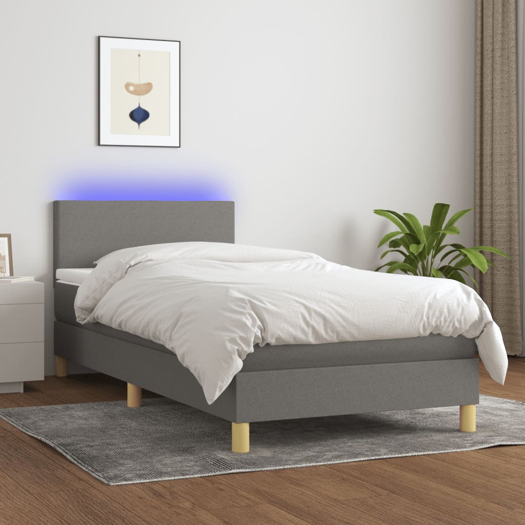 Box spring postel s matrací a LED tmavě šedá 100x200 cm textil