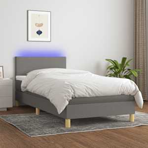 Box spring postel s matrací a LED tmavě šedá 100x200 cm textil - obrázek 1