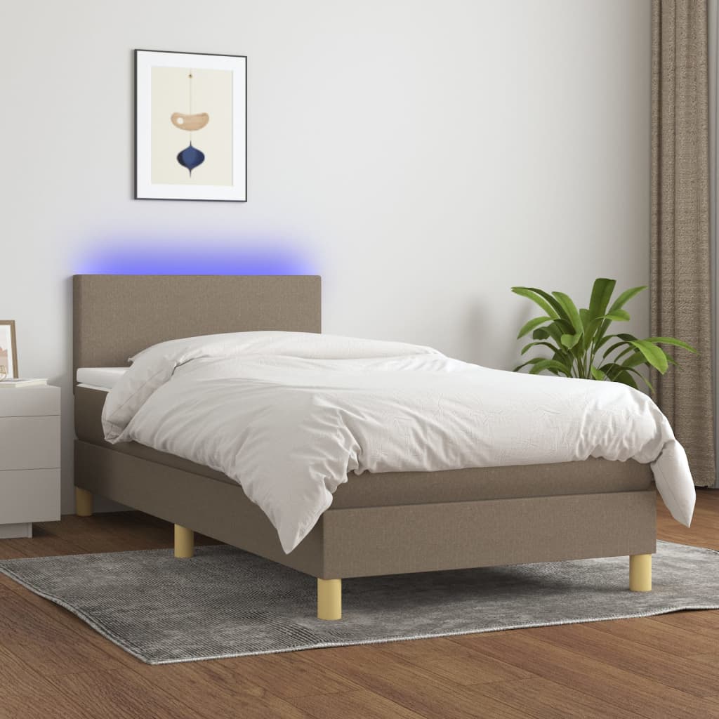 Box spring postel s matrací a LED taupe 100x200 cm textil