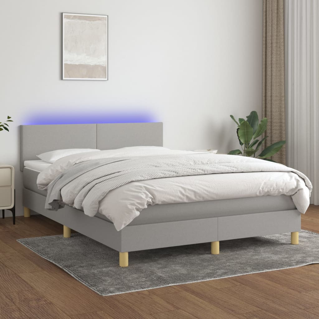 vidaXL Boxspringbett mit Matratze & LED Hellgrau 140x190 cm Stoff