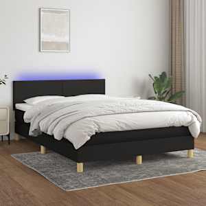 Box spring postel s matrací a LED černá 140x190 cm textil - obrázek 1