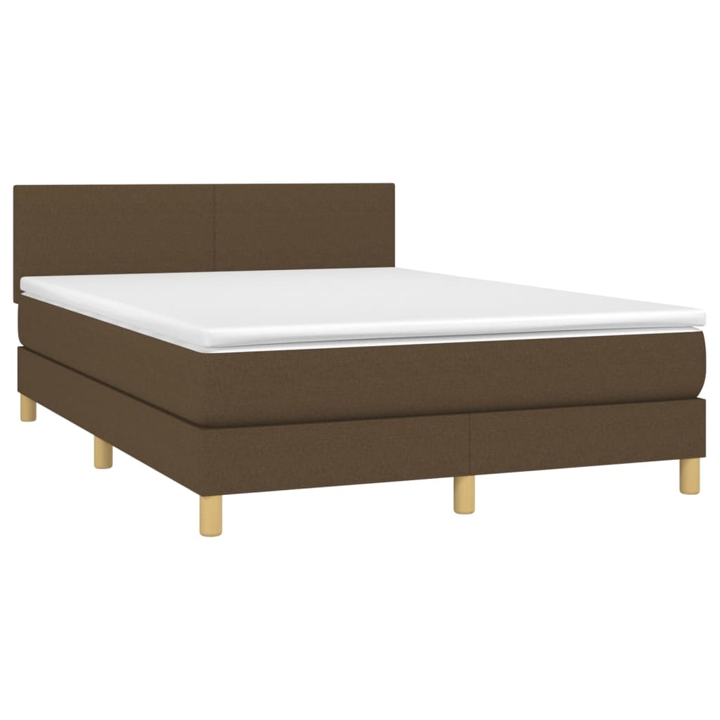 vidaXL Boxspring met matras en LED stof donkerbruin 140x190 cm afbeelding