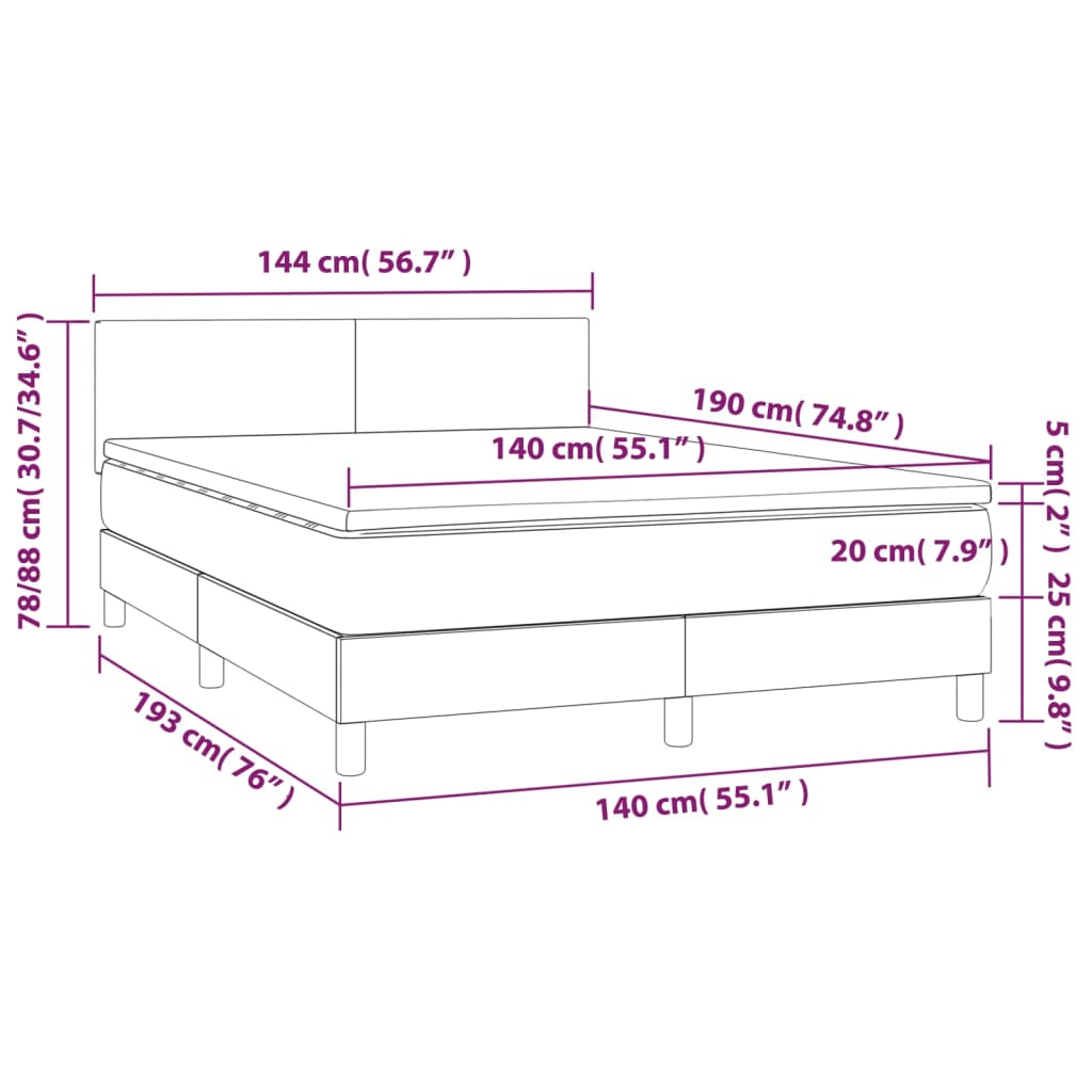 Łóżko kontynentalne z diodami LED, 193x144x78/88cm, niebieskie