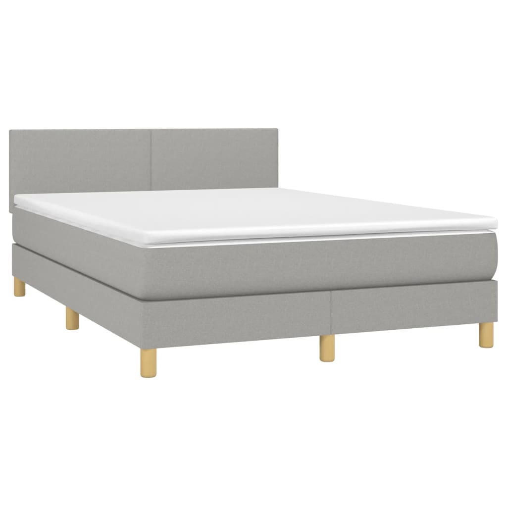 vidaXL Boxspring met matras en LED stof lichtgrijs 140x200 cm afbeelding