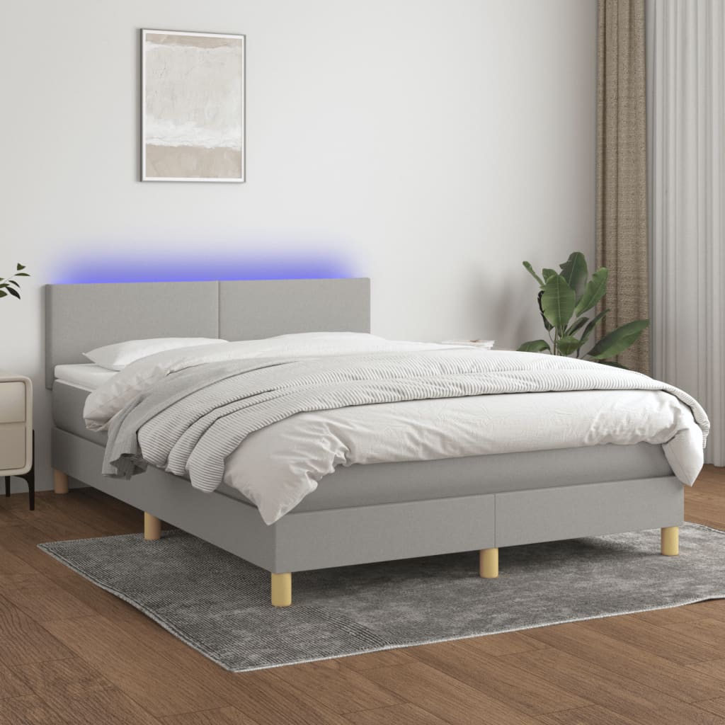 Sommier tapissier et matelas et LED Gris clair 140x200 cm Tissu