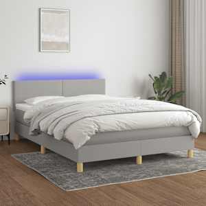 Box spring postelja z vzmetnico LED sv. siva 140x200 cm blago