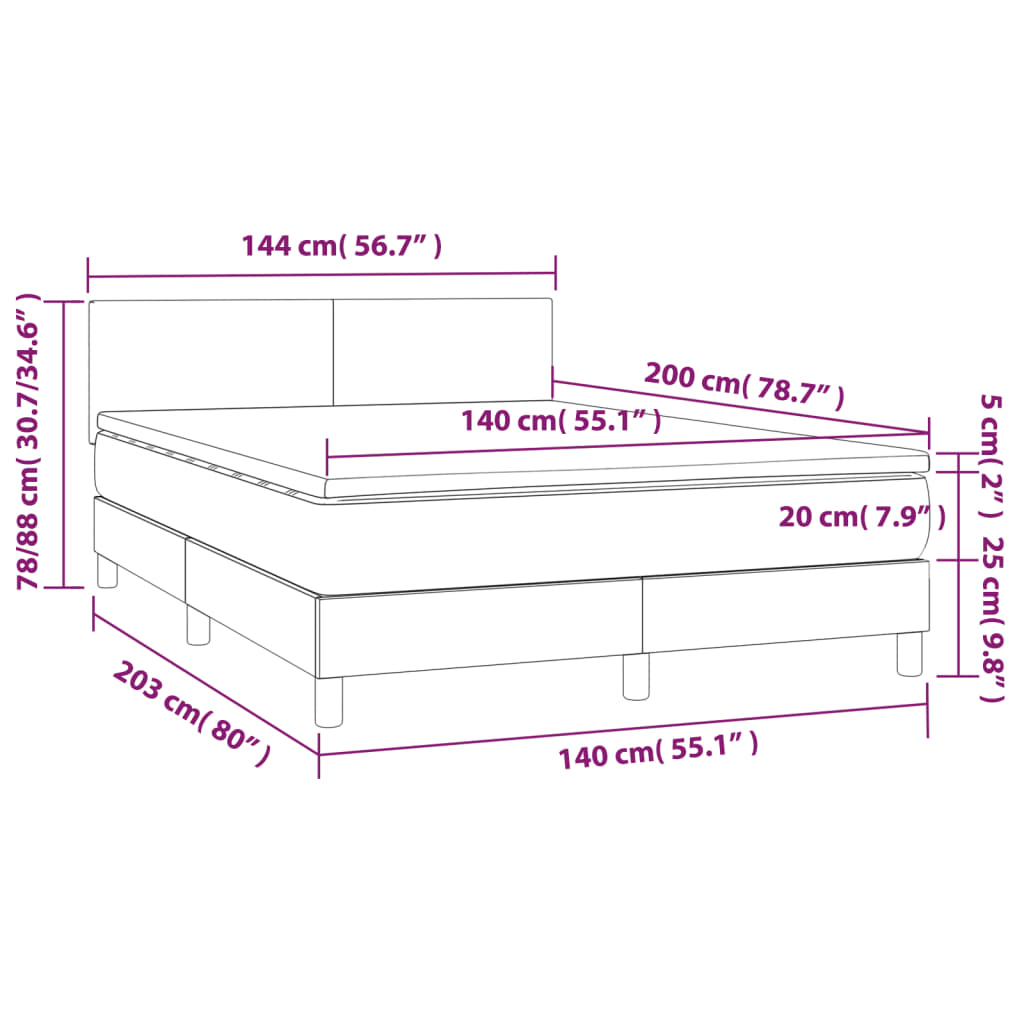 Box spring postelja z vzmetnico LED temno rjava 140x200cm blago