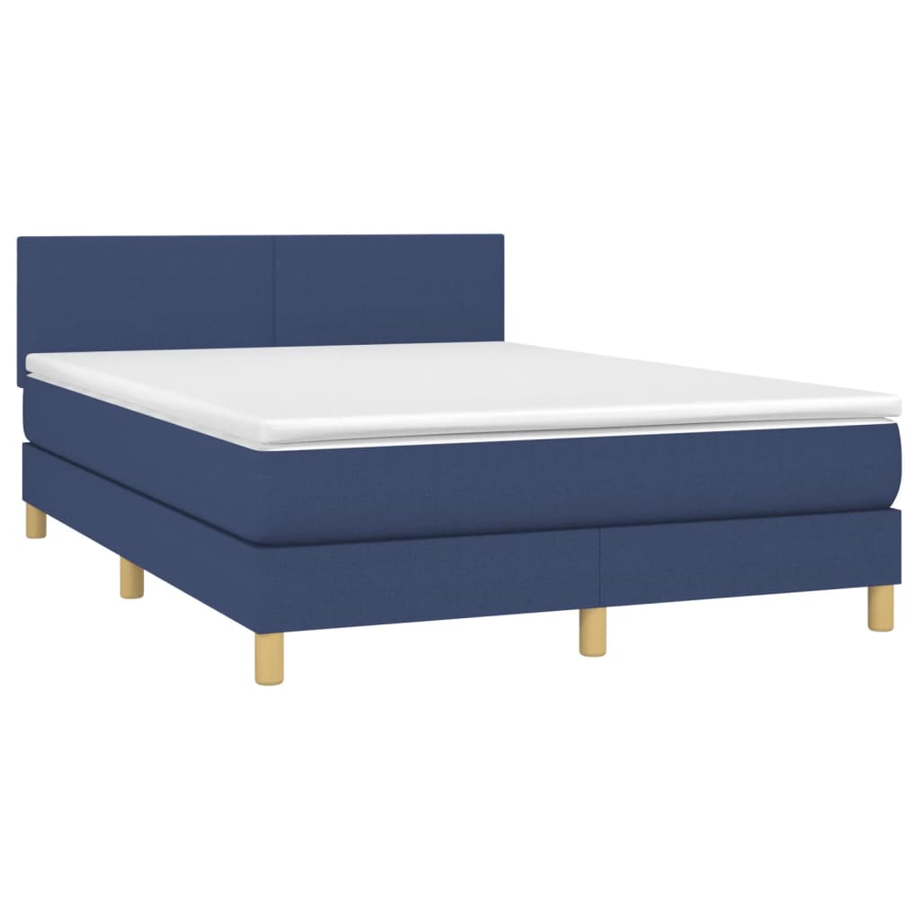 vidaXL Boxspring met matras en LED stof blauw 140x200 cm afbeelding