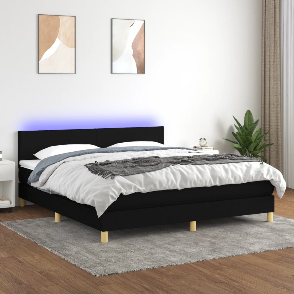 Sommier tapissier avec matelas et LED Noir 160x200 cm Tissu