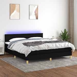Box spring postel s matrací a LED černá 160x200 cm textil - obrázek 1