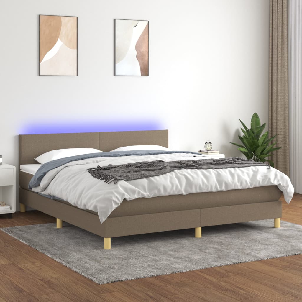 Box spring postel s matrací a LED taupe 160x200 cm textil