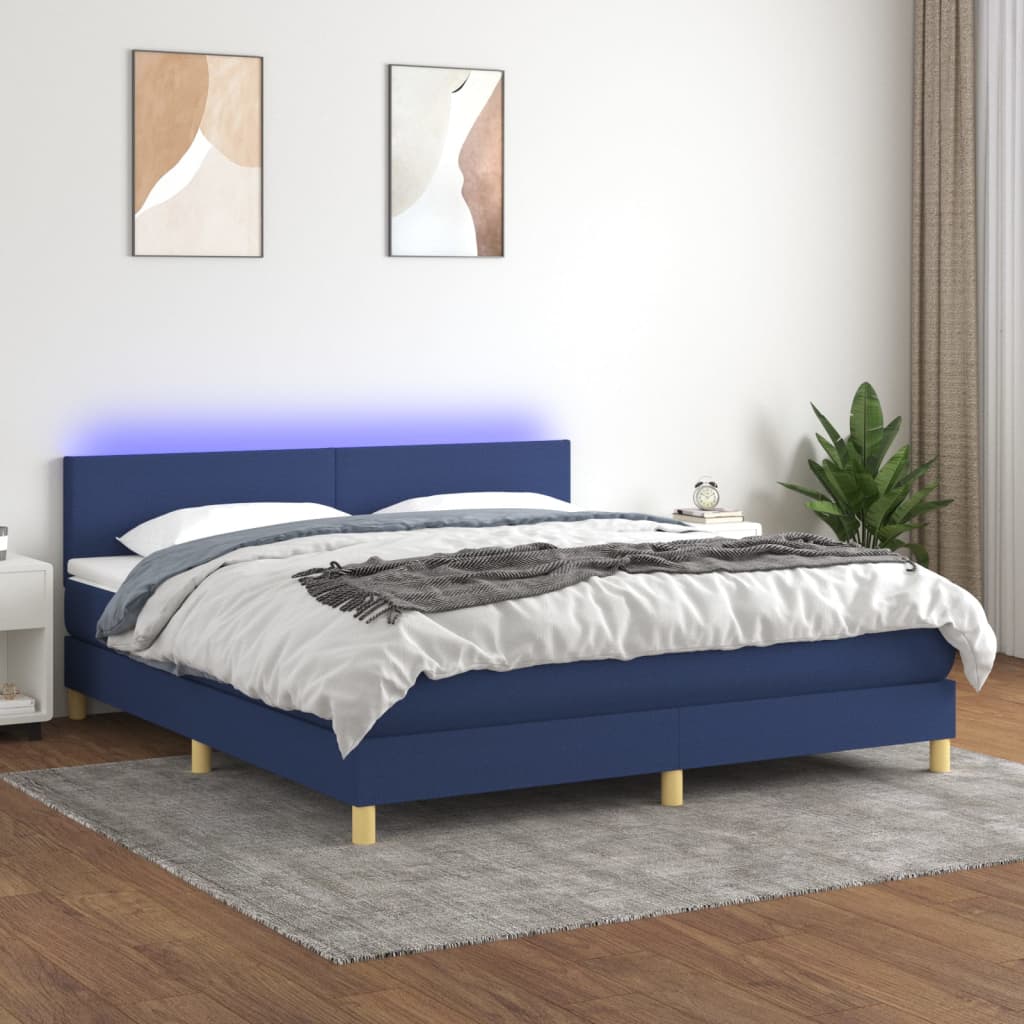 Boxspringbett mit Matratze & LED Blau 160×200 cm Stoff