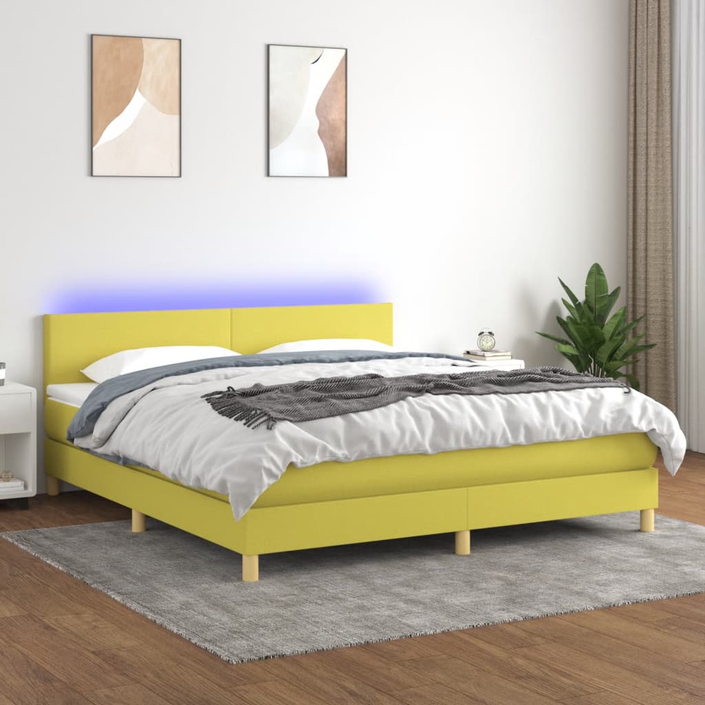 vidaXL Box spring postel s matrací a LED zelená 160x200 cm textil