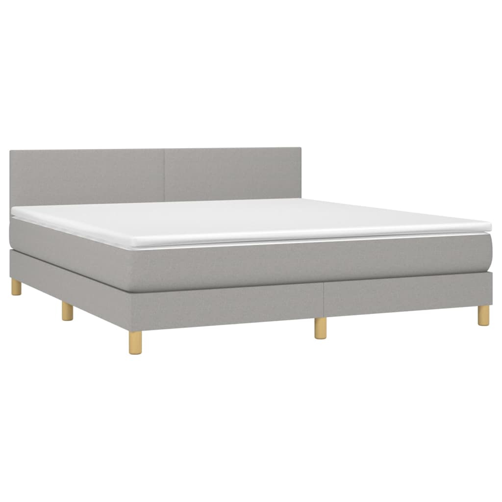 vidaXL Boxspring met matras en LED stof lichtgrijs 180x200 cm afbeelding