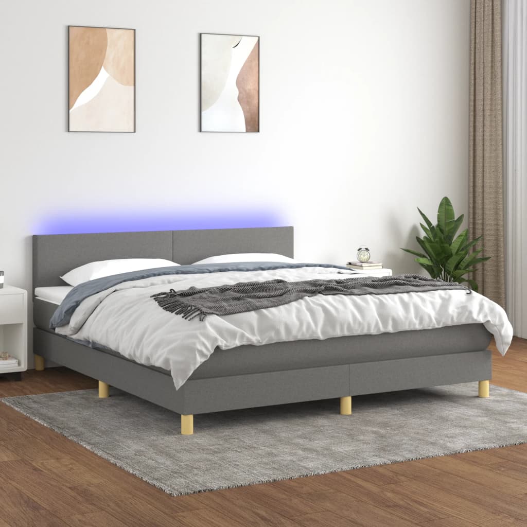 Sommier tapissier et matelas et LED Gris foncé 180x200 cm Tissu