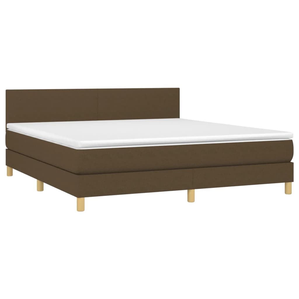vidaXL Boxspring met matras en LED stof donkerbruin 180x200 cm afbeelding